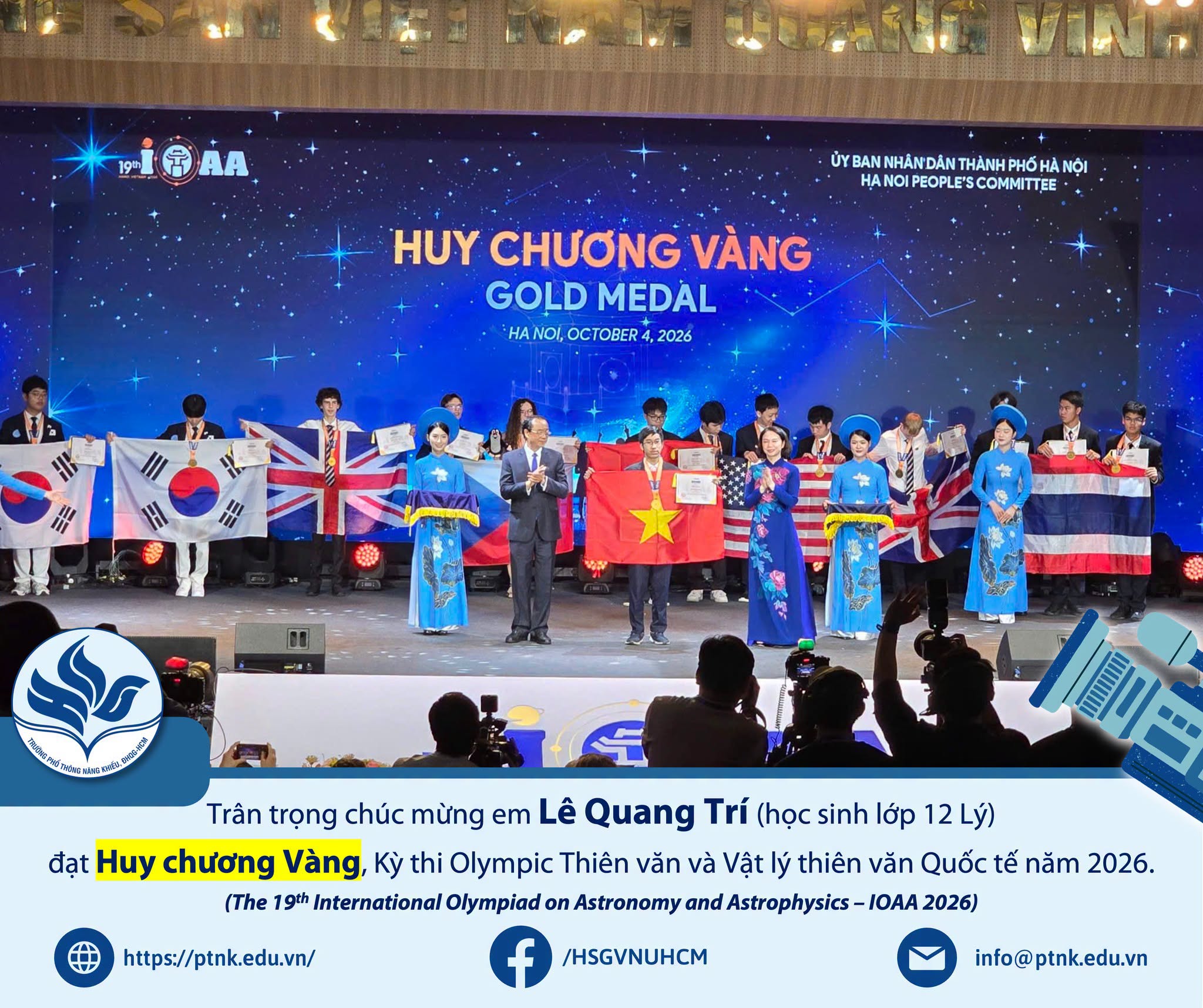 Tuyên dương học sinh Lê Quang Trí đạt Huy chương Vàng IOAA 2026